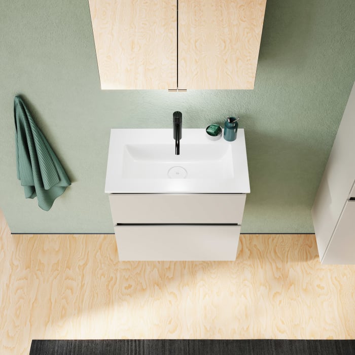 burgbad Lin20 Waschtischunterschrank mit Mineralguss-Waschtisch 62 cm, 2 Auszüge