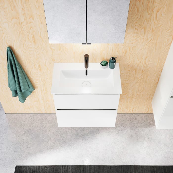 burgbad Lin20 Waschtischunterschrank mit Mineralguss-Waschtisch 62 cm, 2 Auszüge