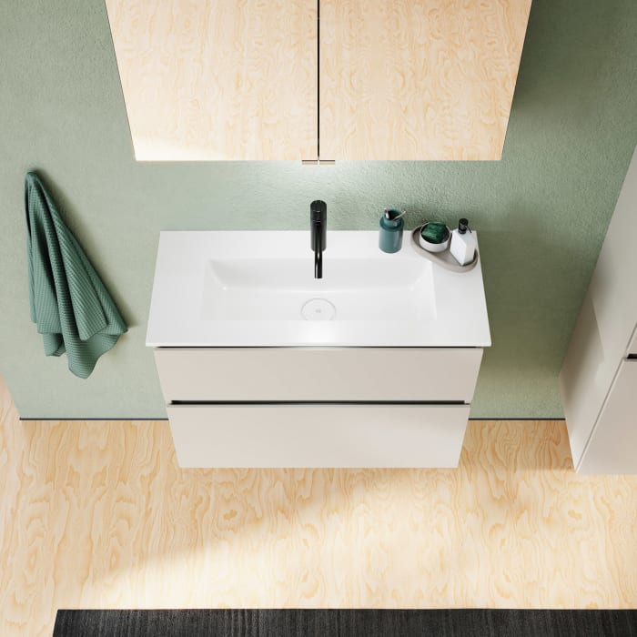 burgbad Lin20 Waschtischunterschrank mit Mineralguss-Waschtisch 82 cm, 2 Auszüge