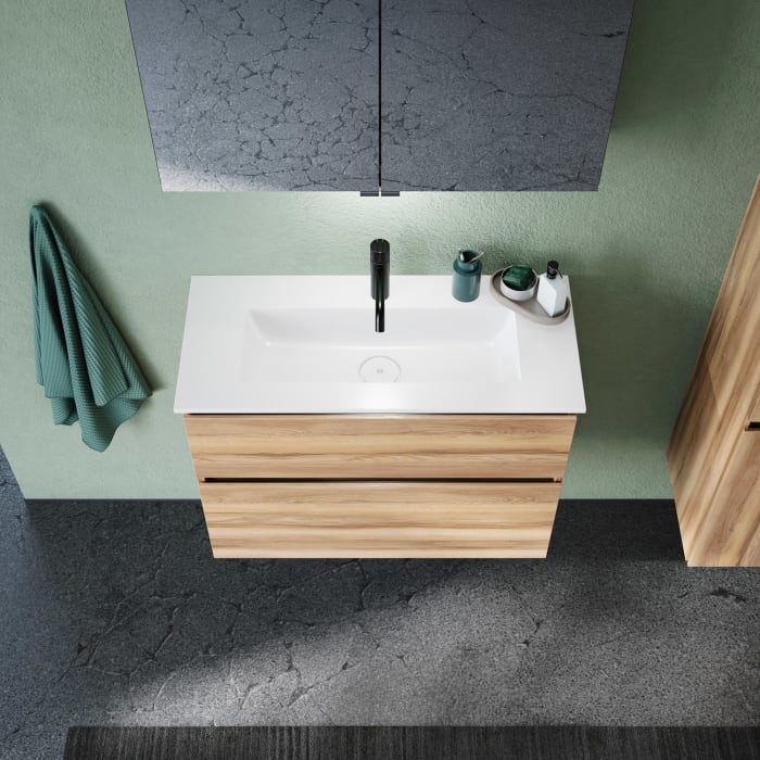 burgbad Lin20 Waschtischunterschrank mit Mineralguss-Waschtisch 82 cm, 2 Auszüge