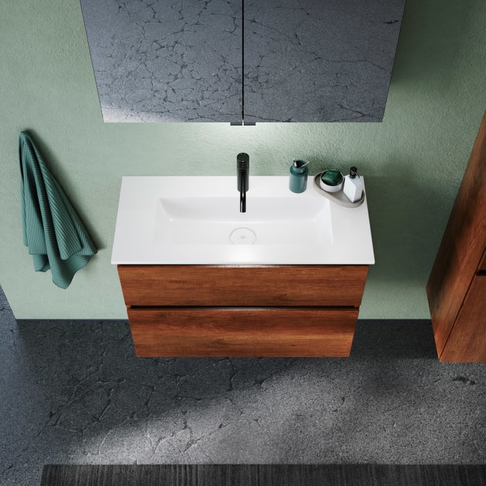 burgbad Lin20 Waschtischunterschrank mit Mineralguss-Waschtisch 82 cm, 2 Auszüge