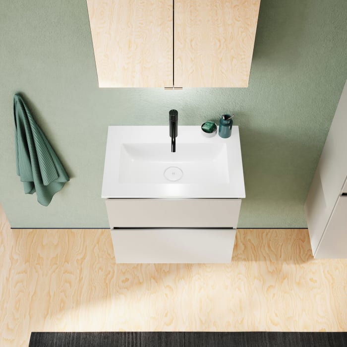 burgbad Lin20 Waschtischunterschrank mit Mineralguss-Waschtisch 62 cm, 2 Auszüge