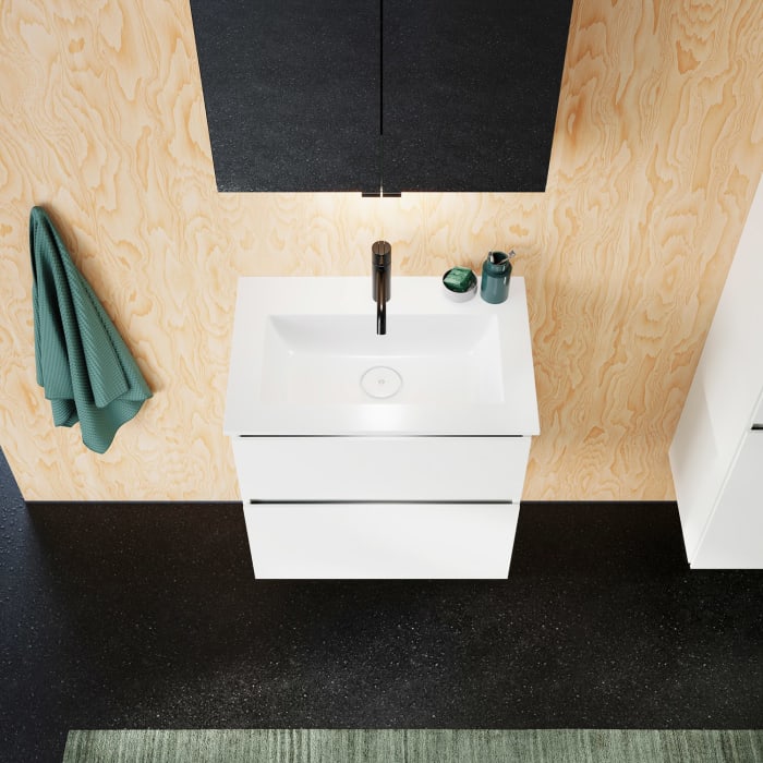 burgbad Lin20 Waschtischunterschrank mit Mineralguss-Waschtisch 62 cm, 2 Auszüge