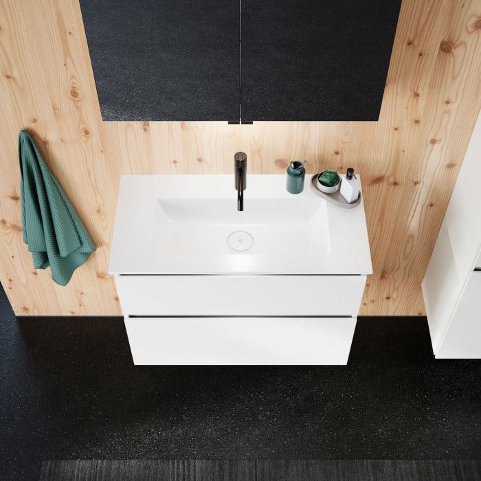 burgbad Lin20 Waschtischunterschrank mit Mineralguss-Waschtisch 82 cm, 2 Auszüge