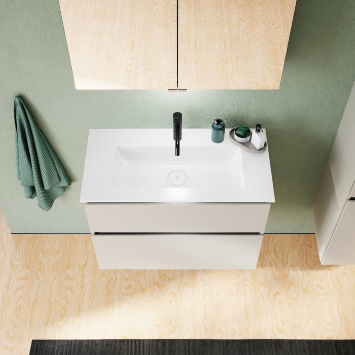 burgbad Lin20 Waschtischunterschrank mit Mineralguss-Waschtisch 82 cm, 2 Auszüge