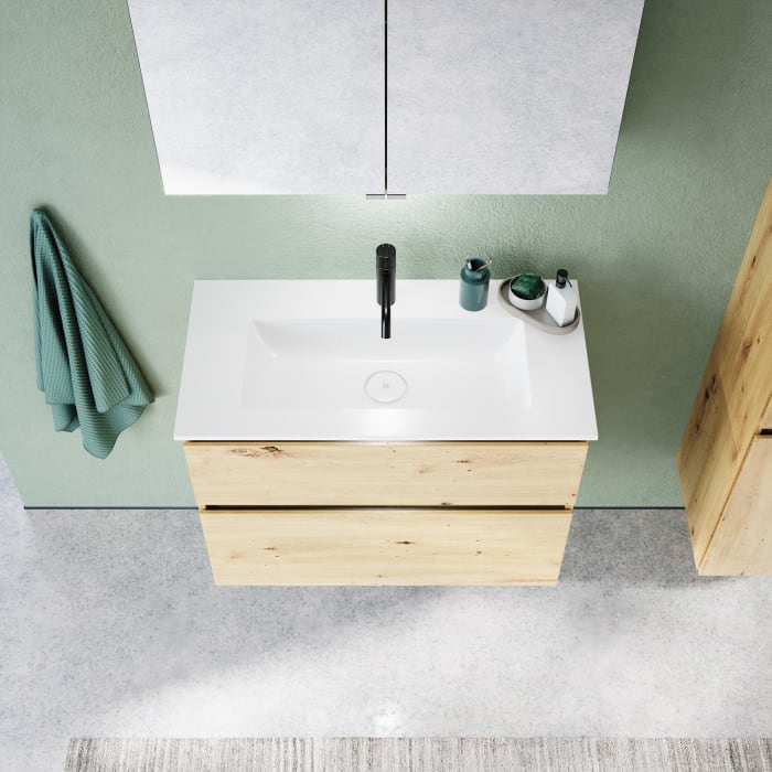 burgbad Lin20 Waschtischunterschrank mit Mineralguss-Waschtisch 82 cm, 2 Auszüge