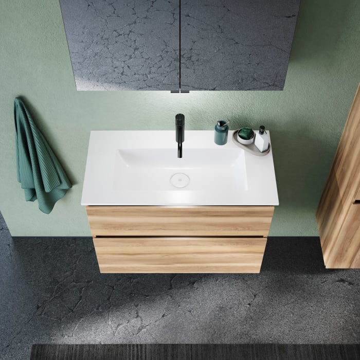 burgbad Lin20 Waschtischunterschrank mit Mineralguss-Waschtisch 82 cm, 2 Auszüge