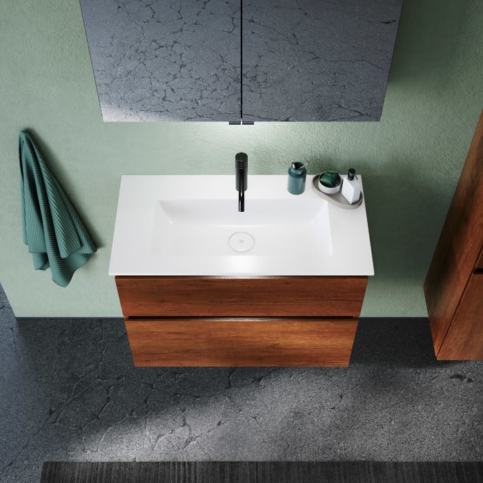 burgbad Lin20 Waschtischunterschrank mit Mineralguss-Waschtisch 82 cm, 2 Auszüge