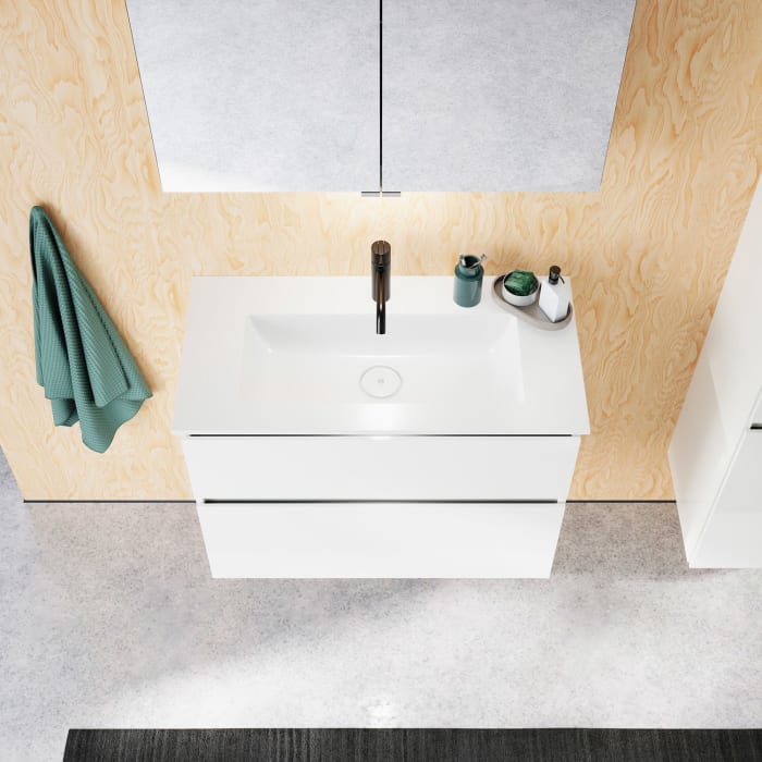 burgbad Lin20 Waschtischunterschrank mit Mineralguss-Waschtisch 82 cm, 2 Auszüge