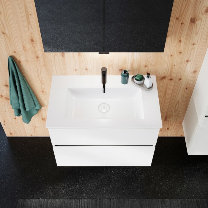 burgbad Lin20 Waschtischunterschrank mit Mineralguss-Waschtisch 82 cm, 2 Auszüge