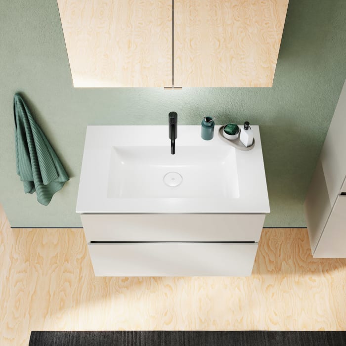 burgbad Lin20 Waschtischunterschrank mit Mineralguss-Waschtisch 82 cm, 2 Auszüge