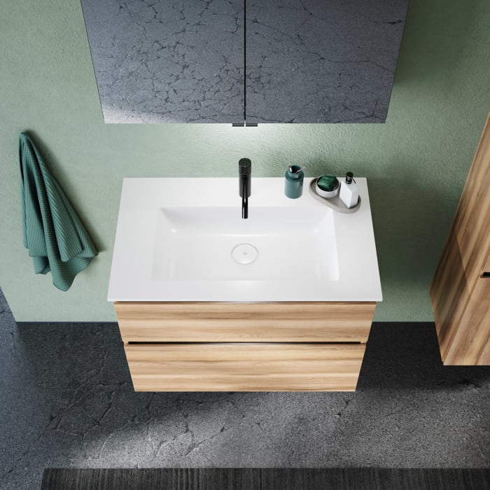 burgbad Lin20 Waschtischunterschrank mit Mineralguss-Waschtisch 82 cm, 2 Auszüge