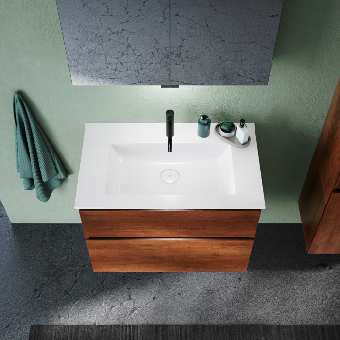 burgbad Lin20 Waschtischunterschrank mit Mineralguss-Waschtisch 82 cm, 2 Auszüge