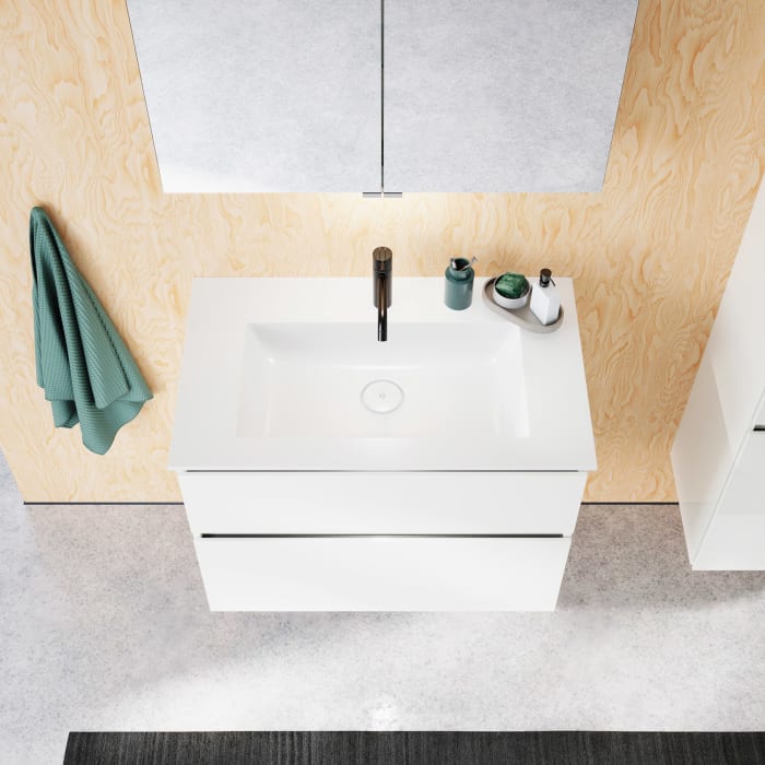 burgbad Lin20 Waschtischunterschrank mit Mineralguss-Waschtisch 82 cm, 2 Auszüge