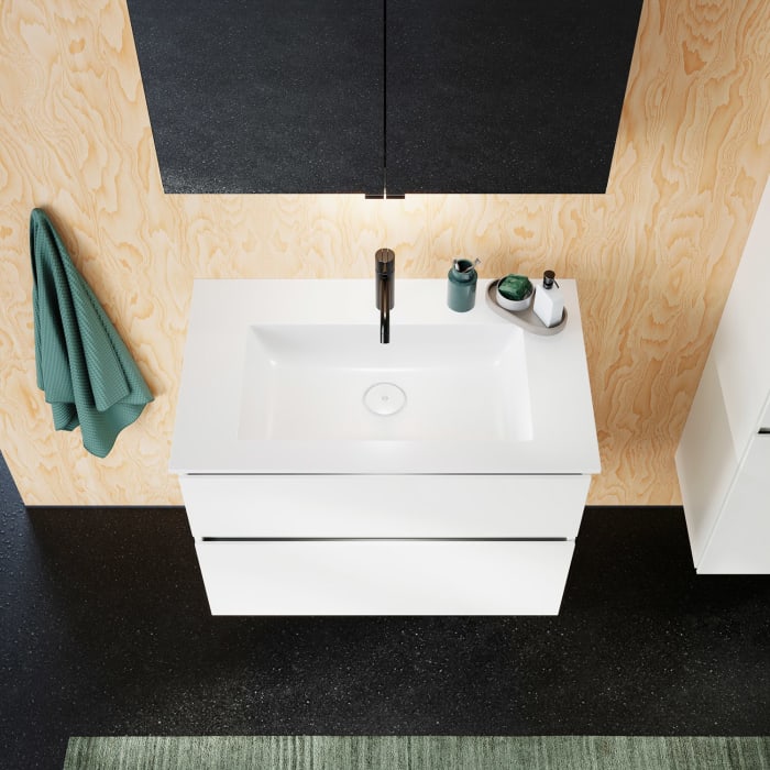 burgbad Lin20 Waschtischunterschrank mit Mineralguss-Waschtisch 82 cm, 2 Auszüge