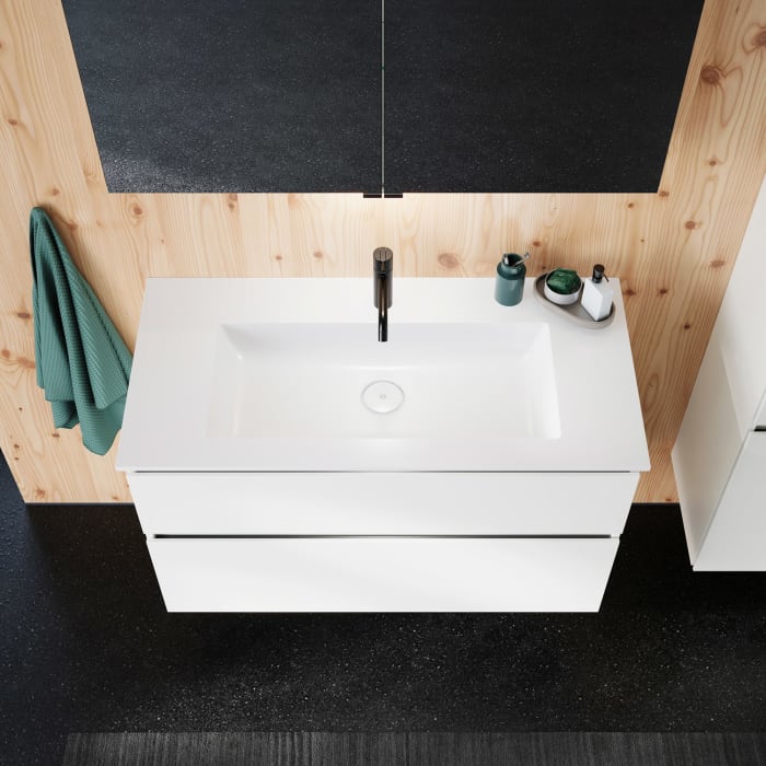 burgbad Lin20 Waschtischunterschrank mit Mineralguss-Waschtisch 102 cm, 2 Auszüge