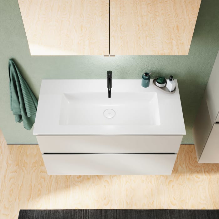 burgbad Lin20 Waschtischunterschrank mit Mineralguss-Waschtisch 102 cm, 2 Auszüge