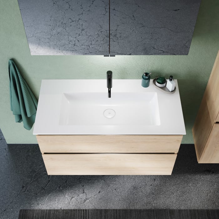 burgbad Lin20 Waschtischunterschrank mit Mineralguss-Waschtisch 102 cm, 2 Auszüge