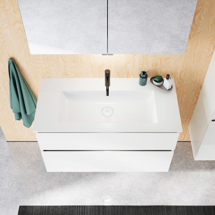 burgbad Lin20 Waschtischunterschrank mit Mineralguss-Waschtisch 102 cm, 2 Auszüge