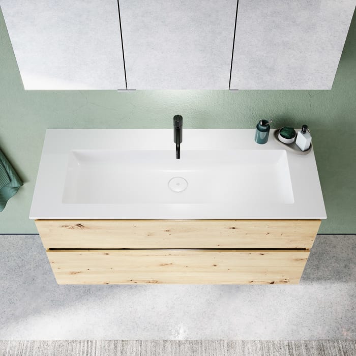 burgbad Lin20 Waschtischunterschrank mit Mineralguss-Waschtisch 122 cm, 2 Auszüge