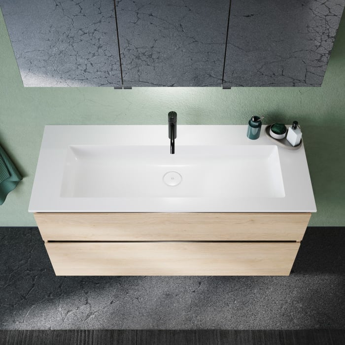 burgbad Lin20 Waschtischunterschrank mit Mineralguss-Waschtisch 122 cm, 2 Auszüge