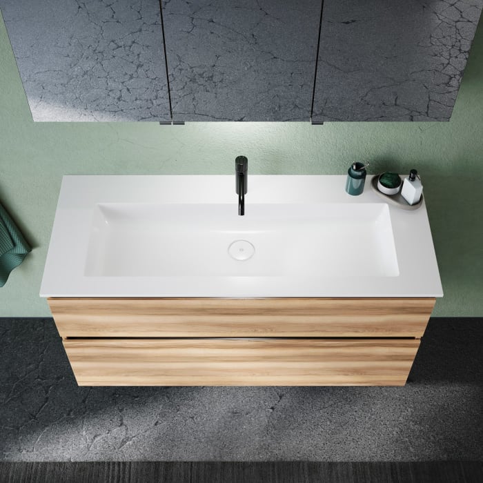 burgbad Lin20 Waschtischunterschrank mit Mineralguss-Waschtisch 122 cm, 2 Auszüge