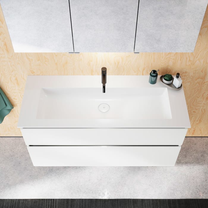 burgbad Lin20 Waschtischunterschrank mit Mineralguss-Waschtisch 122 cm, 2 Auszüge