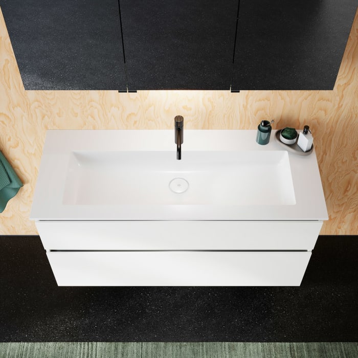 burgbad Lin20 Waschtischunterschrank mit Mineralguss-Waschtisch 122 cm, 2 Auszüge