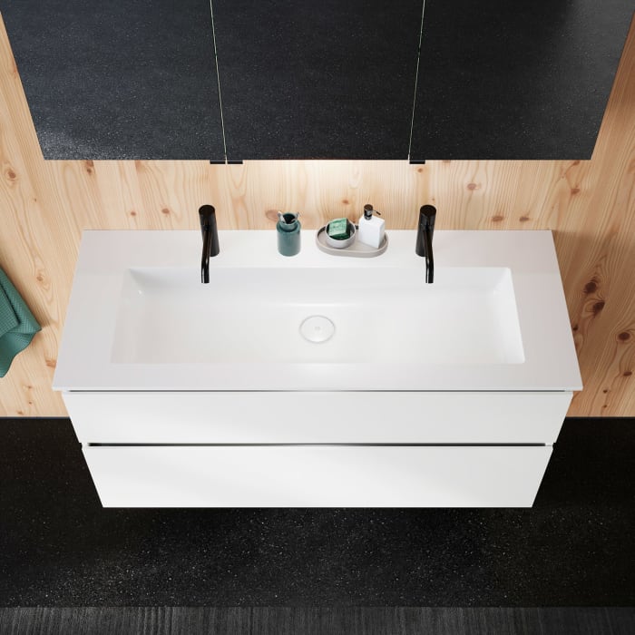 burgbad Lin20 Waschtischunterschrank mit Mineralguss-Waschtisch 122 cm, 2 Auszüge