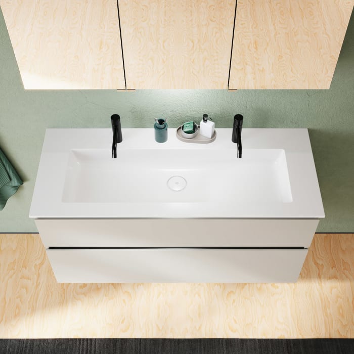 burgbad Lin20 Waschtischunterschrank mit Mineralguss-Waschtisch 122 cm, 2 Auszüge