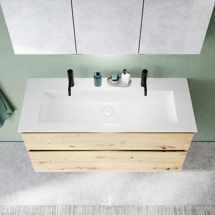 burgbad Lin20 Waschtischunterschrank mit Mineralguss-Waschtisch 122 cm, 2 Auszüge