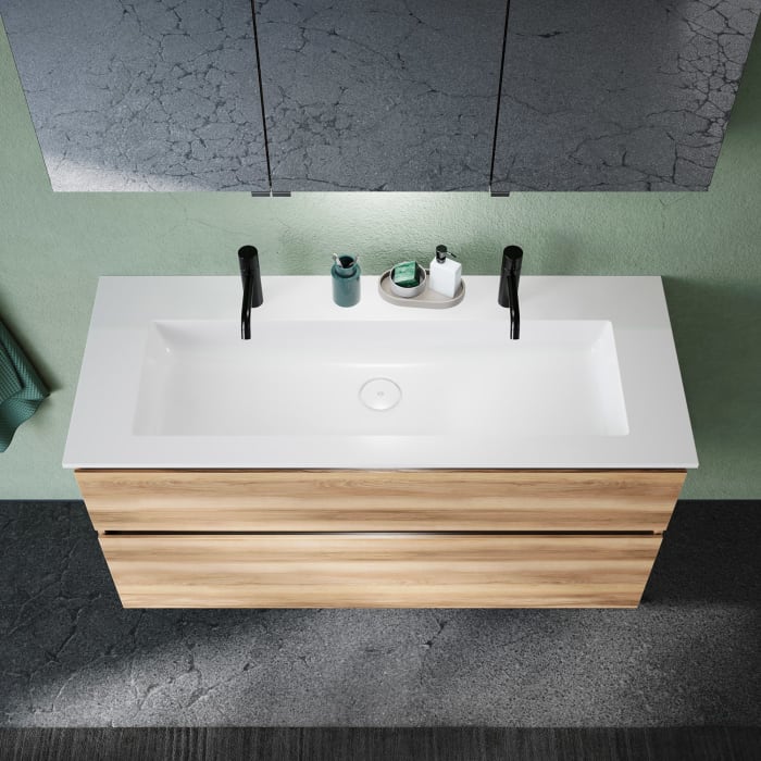 burgbad Lin20 Waschtischunterschrank mit Mineralguss-Waschtisch 122 cm, 2 Auszüge