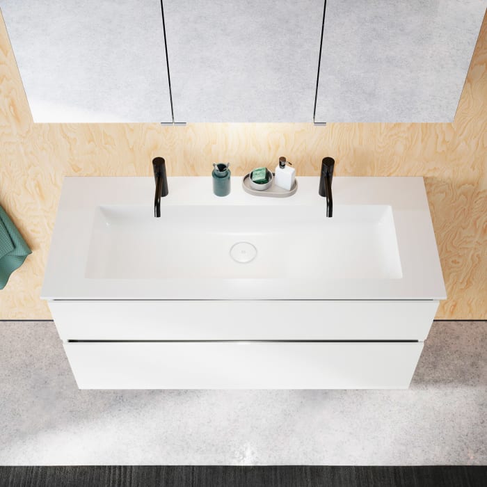 burgbad Lin20 Waschtischunterschrank mit Mineralguss-Waschtisch 122 cm, 2 Auszüge