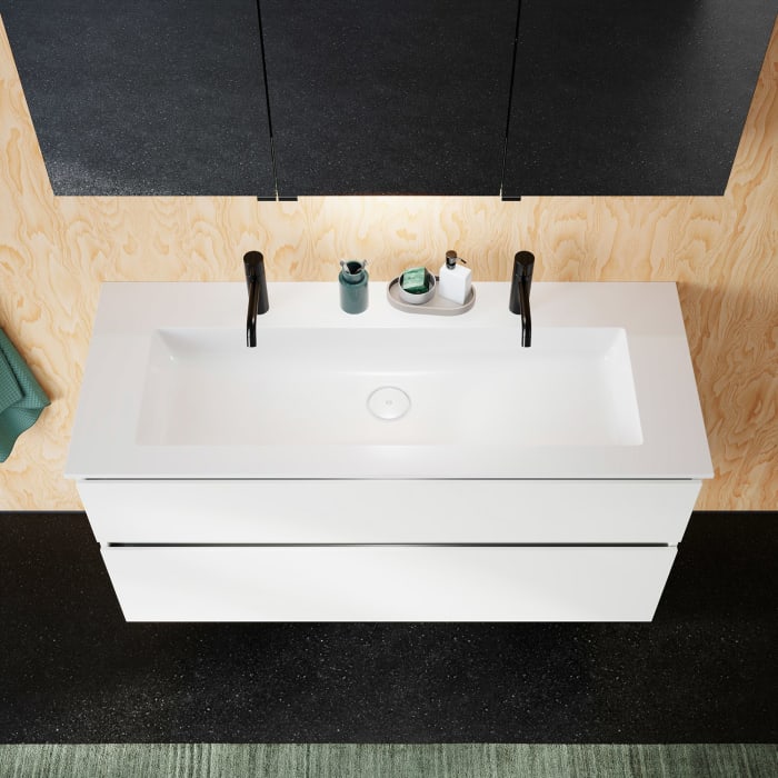 burgbad Lin20 Waschtischunterschrank mit Mineralguss-Waschtisch 122 cm, 2 Auszüge