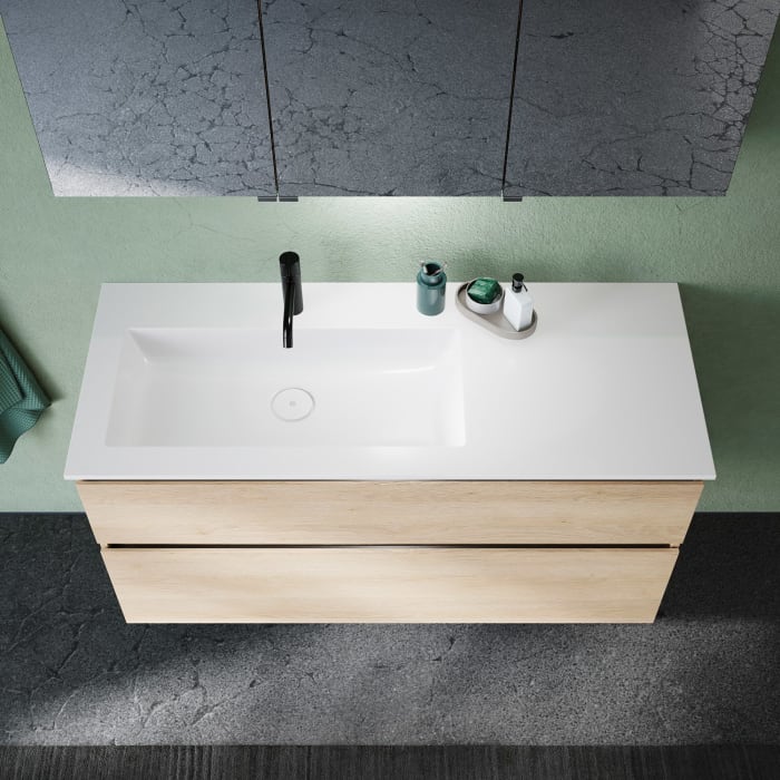 burgbad Lin20 Waschtischunterschrank mit Mineralguss-Waschtisch 122 cm, 2 Auszüge, links