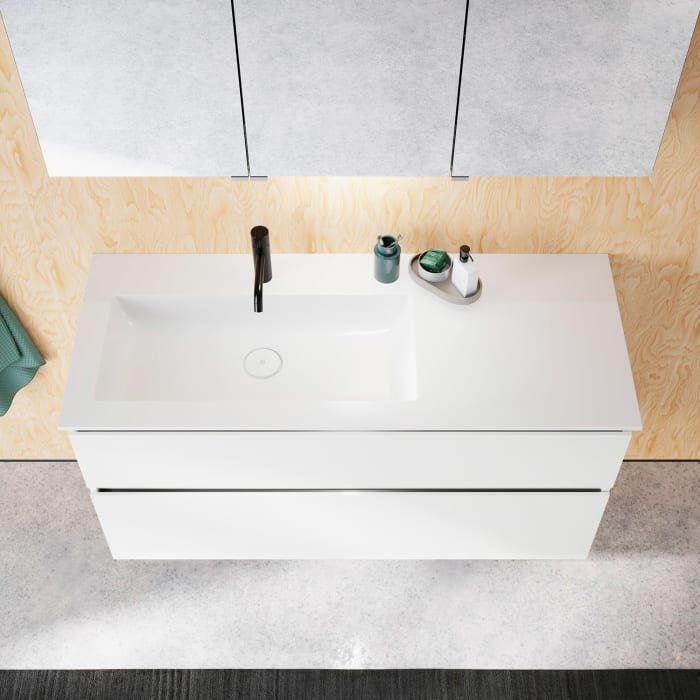 burgbad Lin20 Waschtischunterschrank mit Mineralguss-Waschtisch 122 cm, 2 Auszüge, links