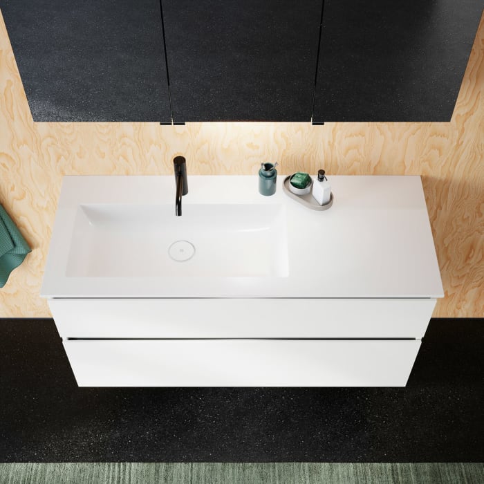 burgbad Lin20 Waschtischunterschrank mit Mineralguss-Waschtisch 122 cm, 2 Auszüge, links