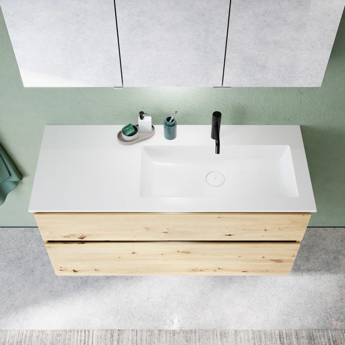 burgbad Lin20 Waschtischunterschrank mit Mineralguss-Waschtisch 122 cm, 2 Auszüge, rechts