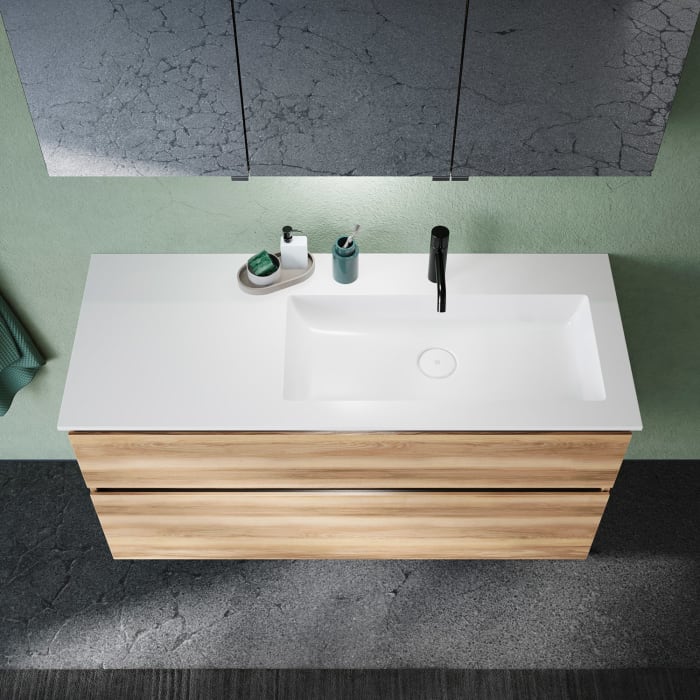 burgbad Lin20 Waschtischunterschrank mit Mineralguss-Waschtisch 122 cm, 2 Auszüge, rechts