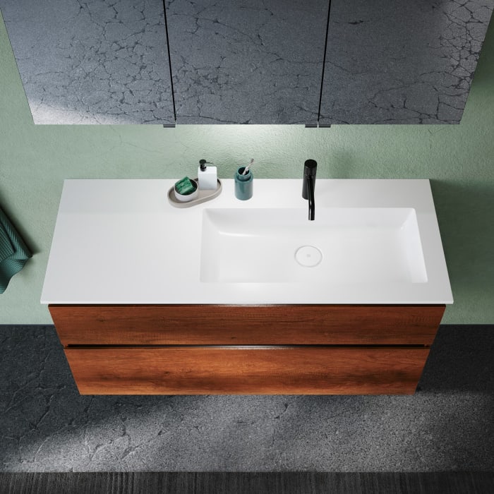 burgbad Lin20 Waschtischunterschrank mit Mineralguss-Waschtisch 122 cm, 2 Auszüge, rechts