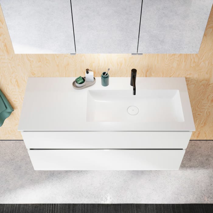 burgbad Lin20 Waschtischunterschrank mit Mineralguss-Waschtisch 122 cm, 2 Auszüge, rechts