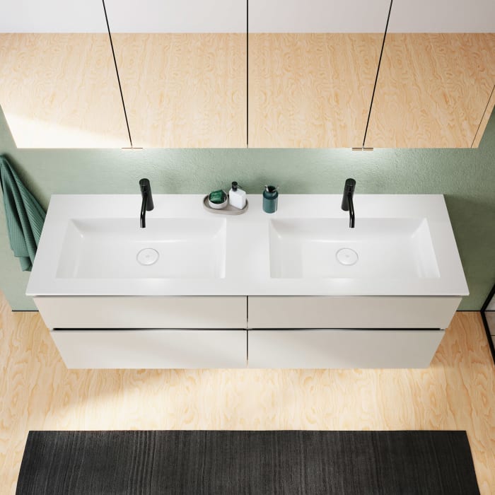 burgbad Lin20 Waschtischunterschrank mit Mineralguss-Doppelwaschtisch 162 cm, 4 Auszüge, links und rechts