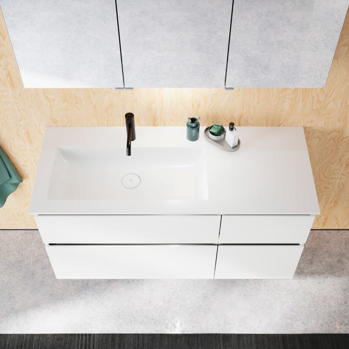 burgbad Lin20 Waschtischunterschrank mit Mineralguss-Waschtisch 122 cm, 4 Auszüge, links