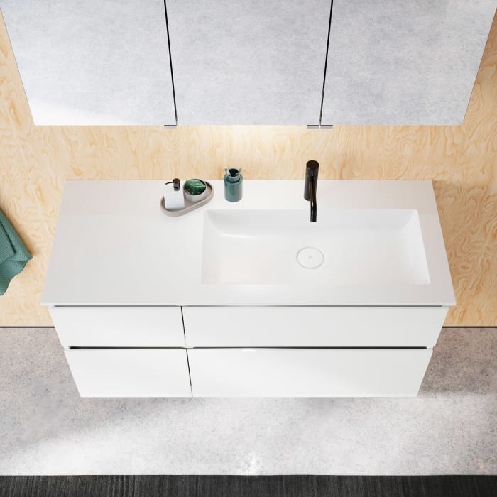 burgbad Lin20 Waschtischunterschrank mit Mineralguss-Waschtisch 122 cm, 4 Auszüge, rechts