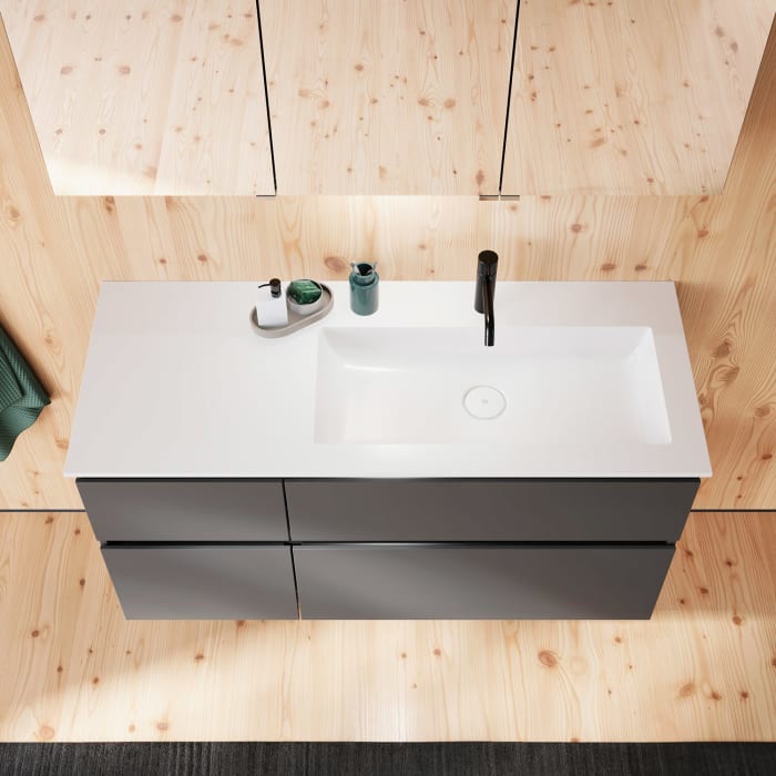 burgbad Lin20 Waschtischunterschrank mit Mineralguss-Waschtisch 122 cm, 4 Auszüge, rechts