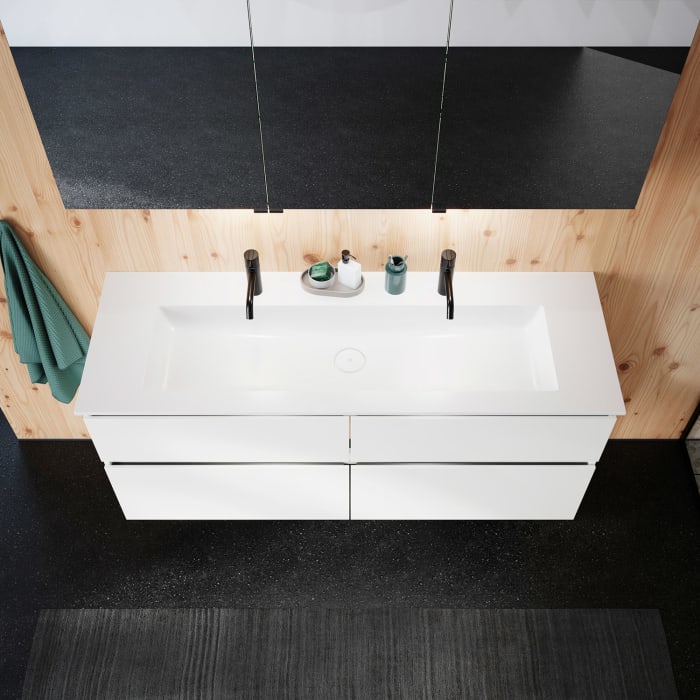 burgbad Lin20 Waschtischunterschrank mit Mineralguss-Waschtisch 142 cm, 4 Auszüge