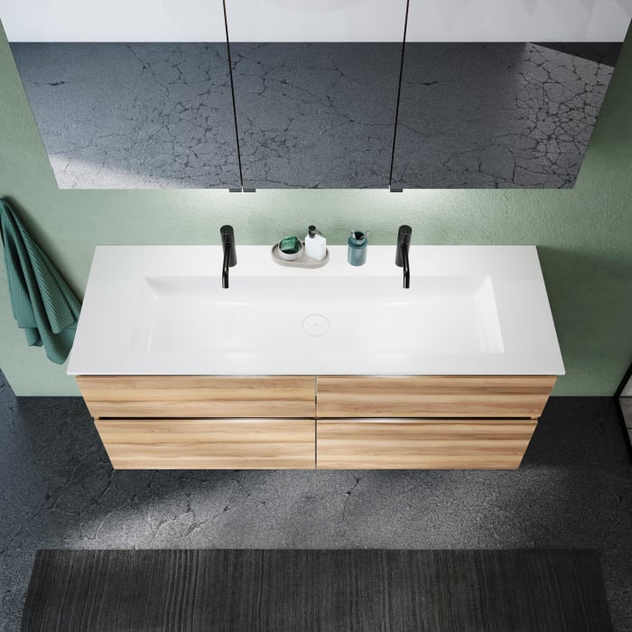 burgbad Lin20 Waschtischunterschrank mit Mineralguss-Waschtisch 142 cm, 4 Auszüge