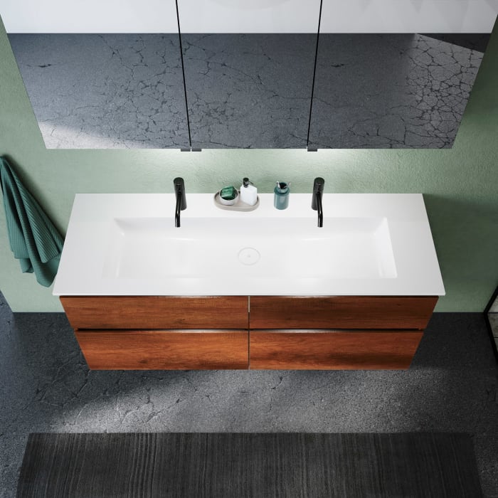 burgbad Lin20 Waschtischunterschrank mit Mineralguss-Waschtisch 142 cm, 4 Auszüge