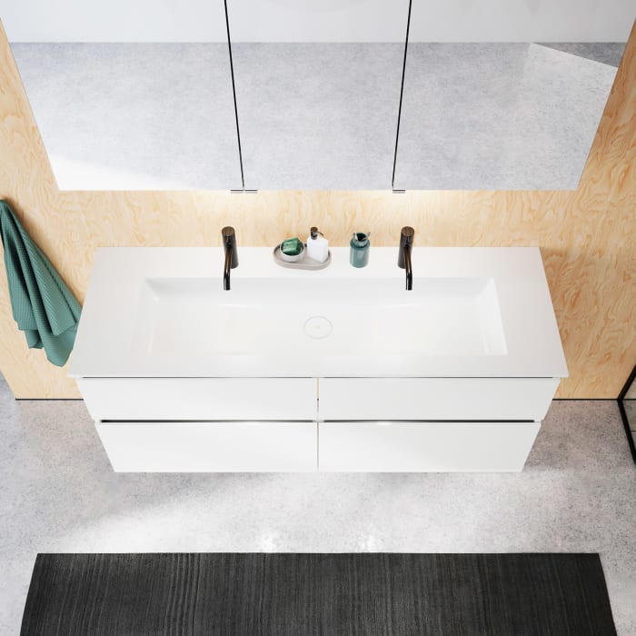 burgbad Lin20 Waschtischunterschrank mit Mineralguss-Waschtisch 142 cm, 4 Auszüge