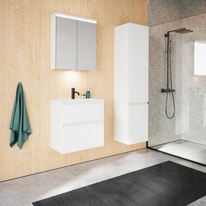 burgbad Lin20 Waschtischunterschrank mit Mineralguss-Waschtisch 62 cm, 2 Auszüge